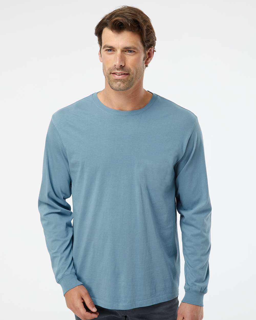 Unisex Organic Long Sleeve T-Shirt - OnModelFront - B10272133 - Slate