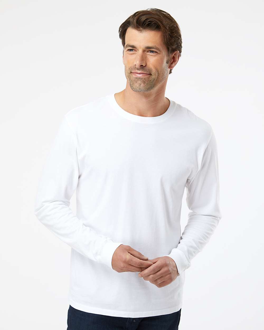 Unisex Organic Long Sleeve T-Shirt - OnModelFront - B10272143 - White
