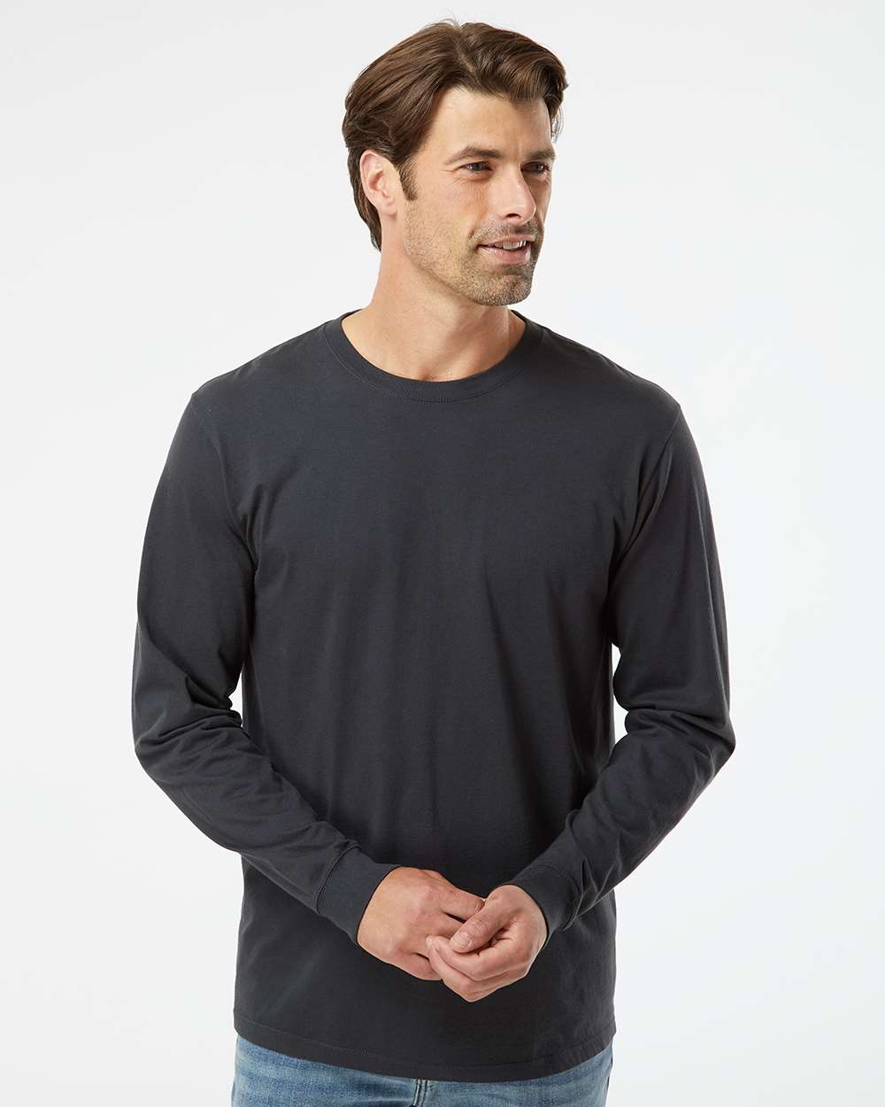 Unisex Organic Long Sleeve T-Shirt - OnModelFront - B10272503 - Black