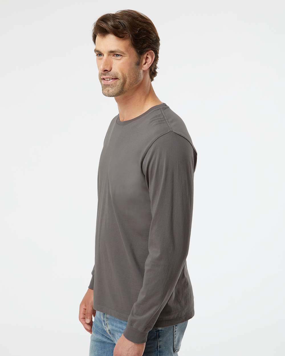 Unisex Organic Long Sleeve T-Shirt - OnModelSide - B10272003 - Graphite