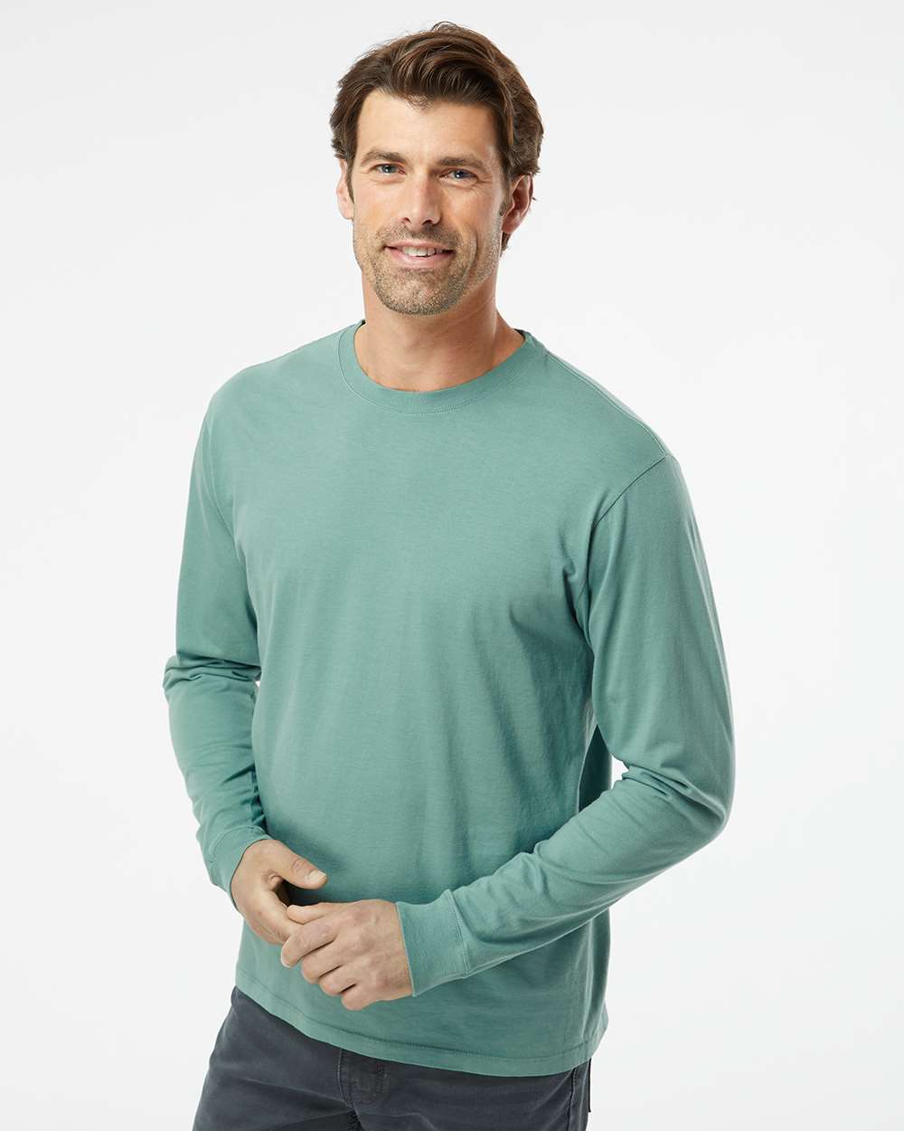 Unisex Organic Long Sleeve T-Shirt - OnModelSide - B10272113 - Pine