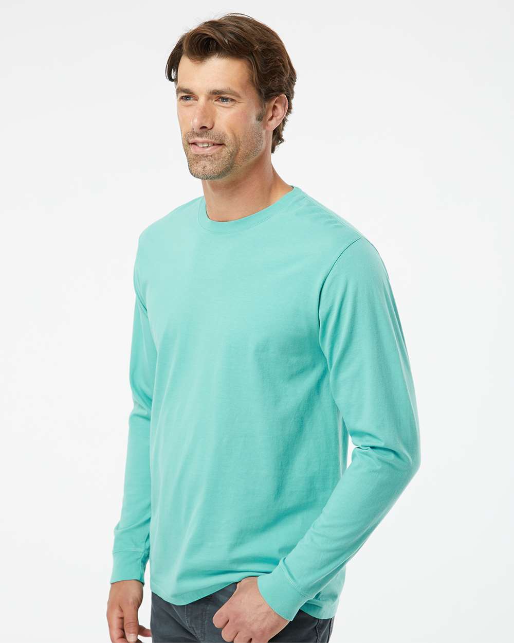 Unisex Organic Long Sleeve T-Shirt - OnModelSide - B10272123 - Seafoam