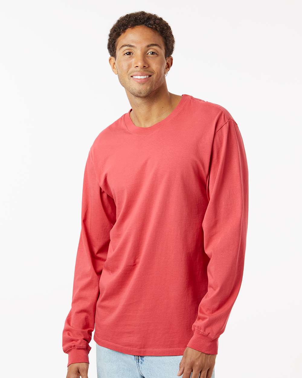 Unisex Classic Long Sleeve T-Shirt - OnModelFront - B10872523 - Brick
