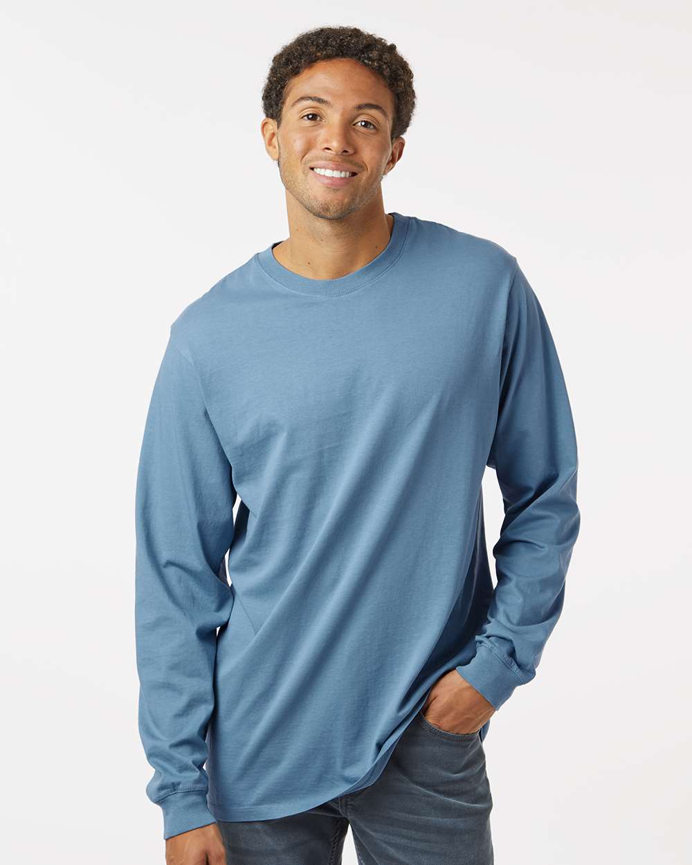 Unisex Classic Long Sleeve T-Shirt - OnModelFront - B10872683 - Slate