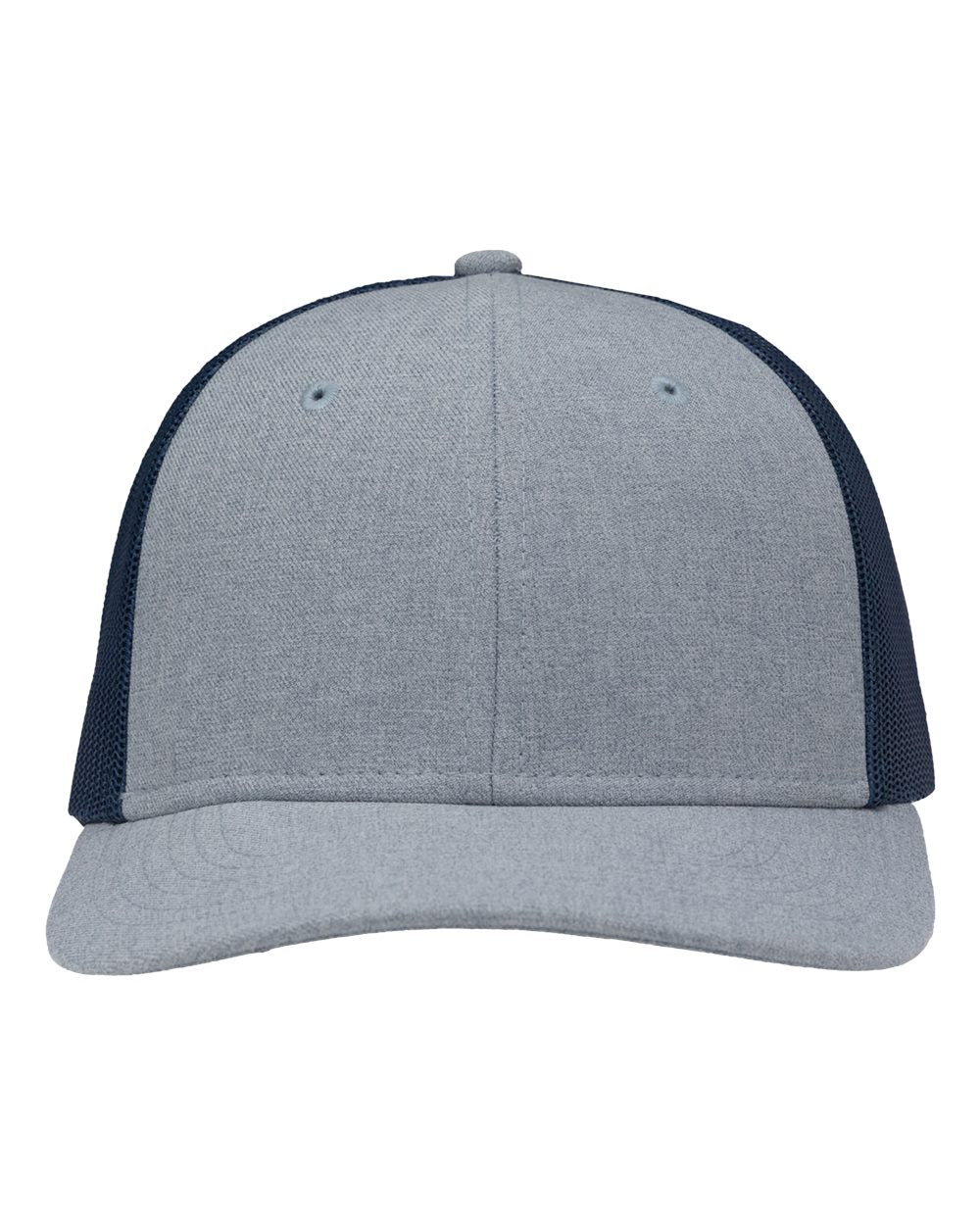 Modern Six-Panel Trucker Fit Cap - Front - B14995130 - Ice Blue Heather/ Navy