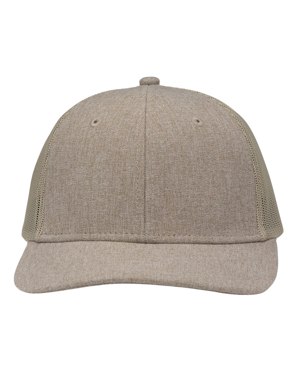Modern Six-Panel Trucker Fit Cap - Front - B14995160 - Khaki Heather/ Khaki