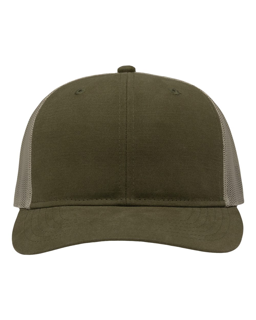 Modern Six-Panel Trucker Fit Cap - Front - B14995540 - Dark Olive Green/ Khaki