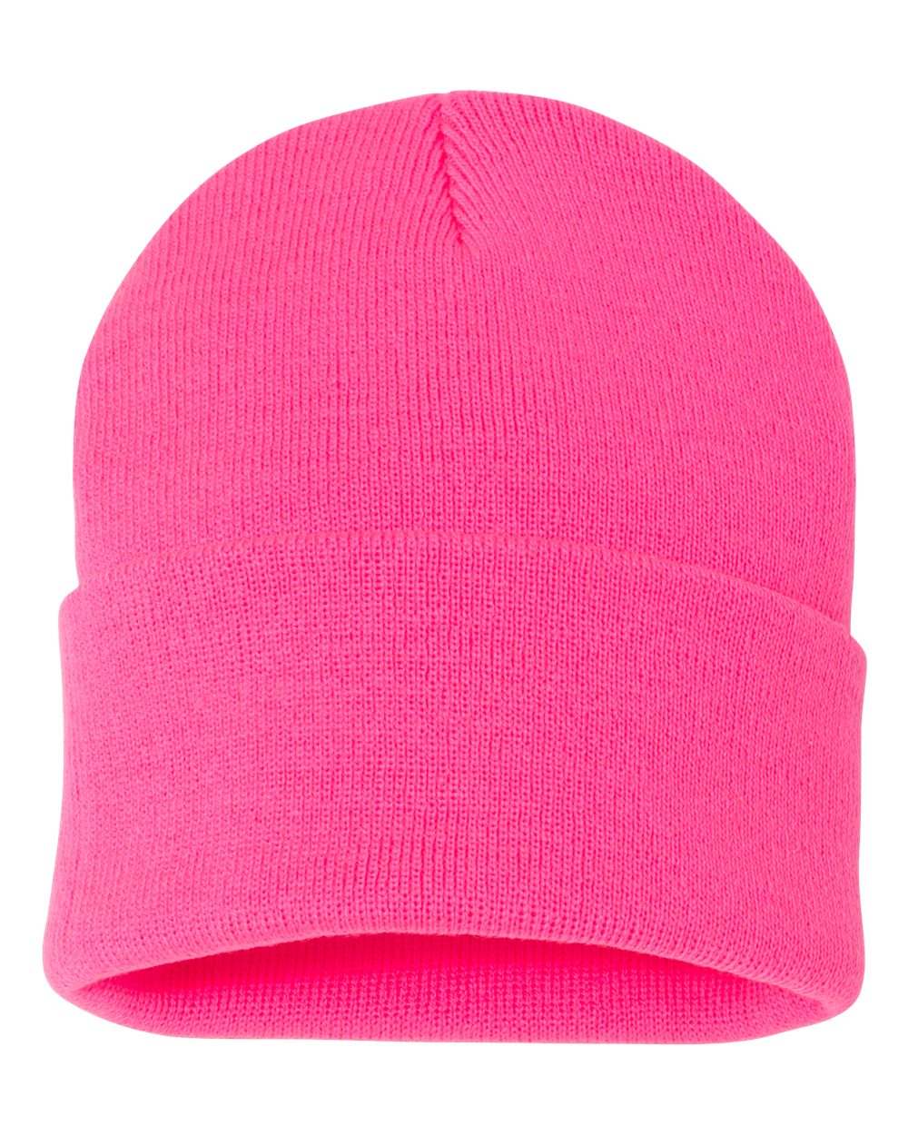 12" Solid Cuffed Beanie - Front - B83995030 - Neon Pink