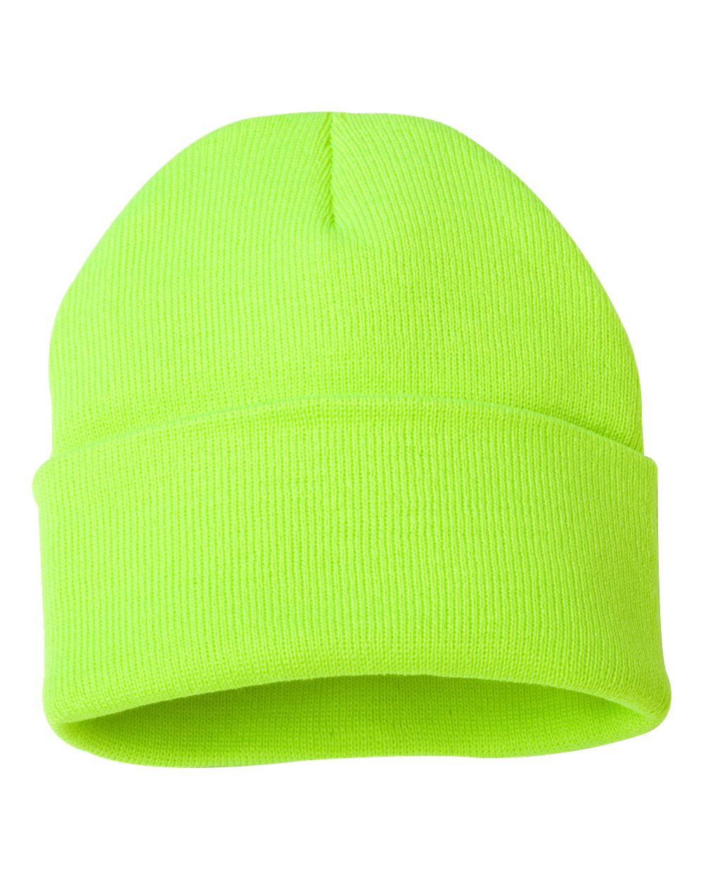 12" Solid Cuffed Beanie - Front - B83995410 - Safety Yellow