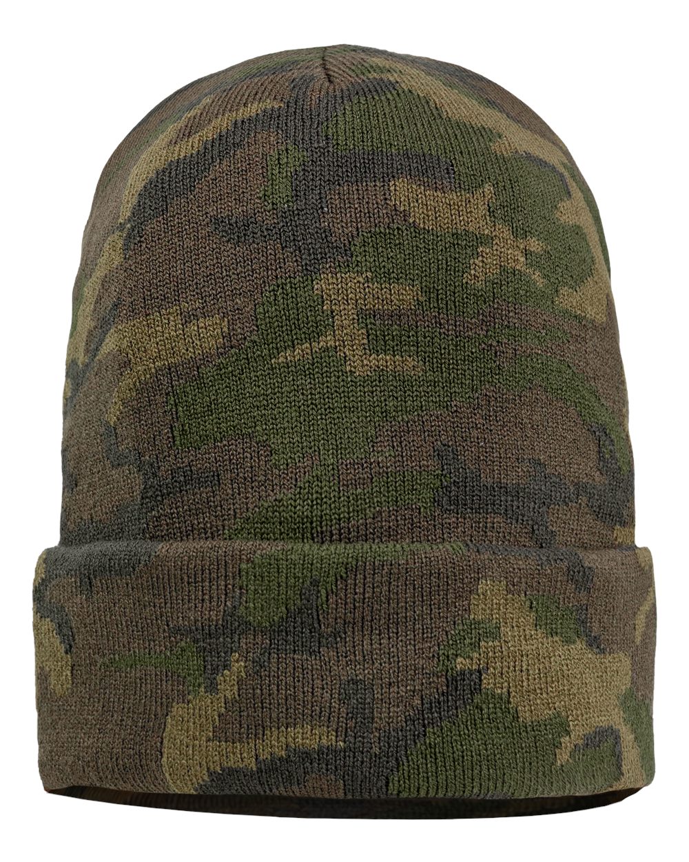 12" Solid Cuffed Beanie - Front - B83995980 - Green Camo