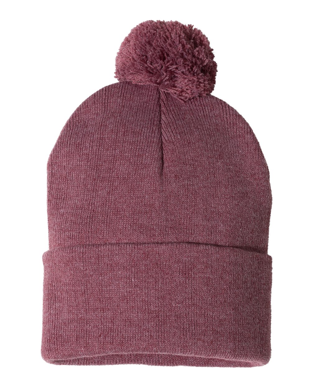 12" Pom-Pom Cuffed Beanie - Back - B21595320 - Heather Cardinal
