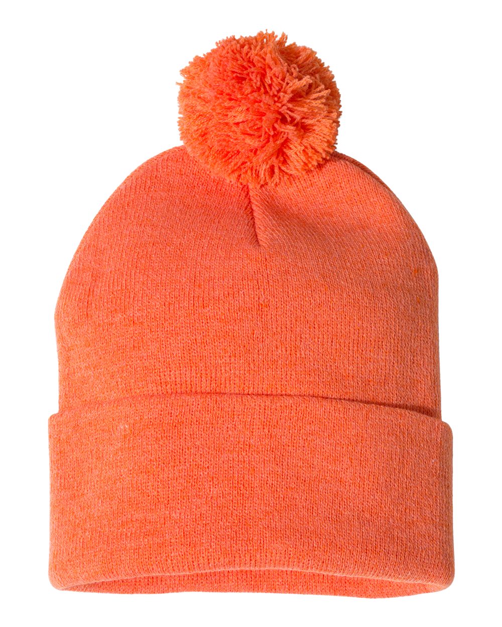 12" Pom-Pom Cuffed Beanie - Back - B21595330 - Heather Orange