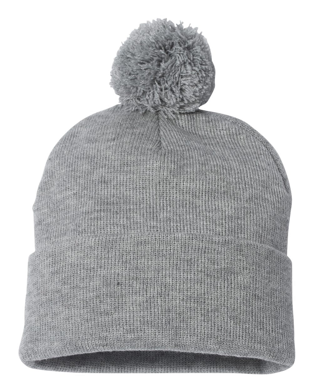 12" Pom-Pom Cuffed Beanie - Back - B21595350 - Light Heather Grey