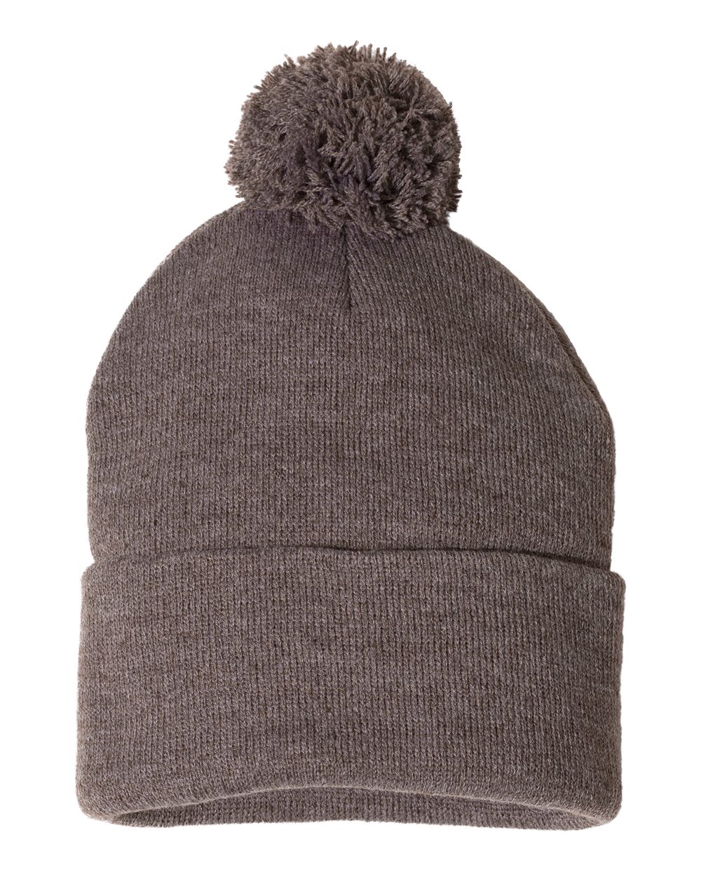 12" Pom-Pom Cuffed Beanie - Back - B21595550 - Heather Brown