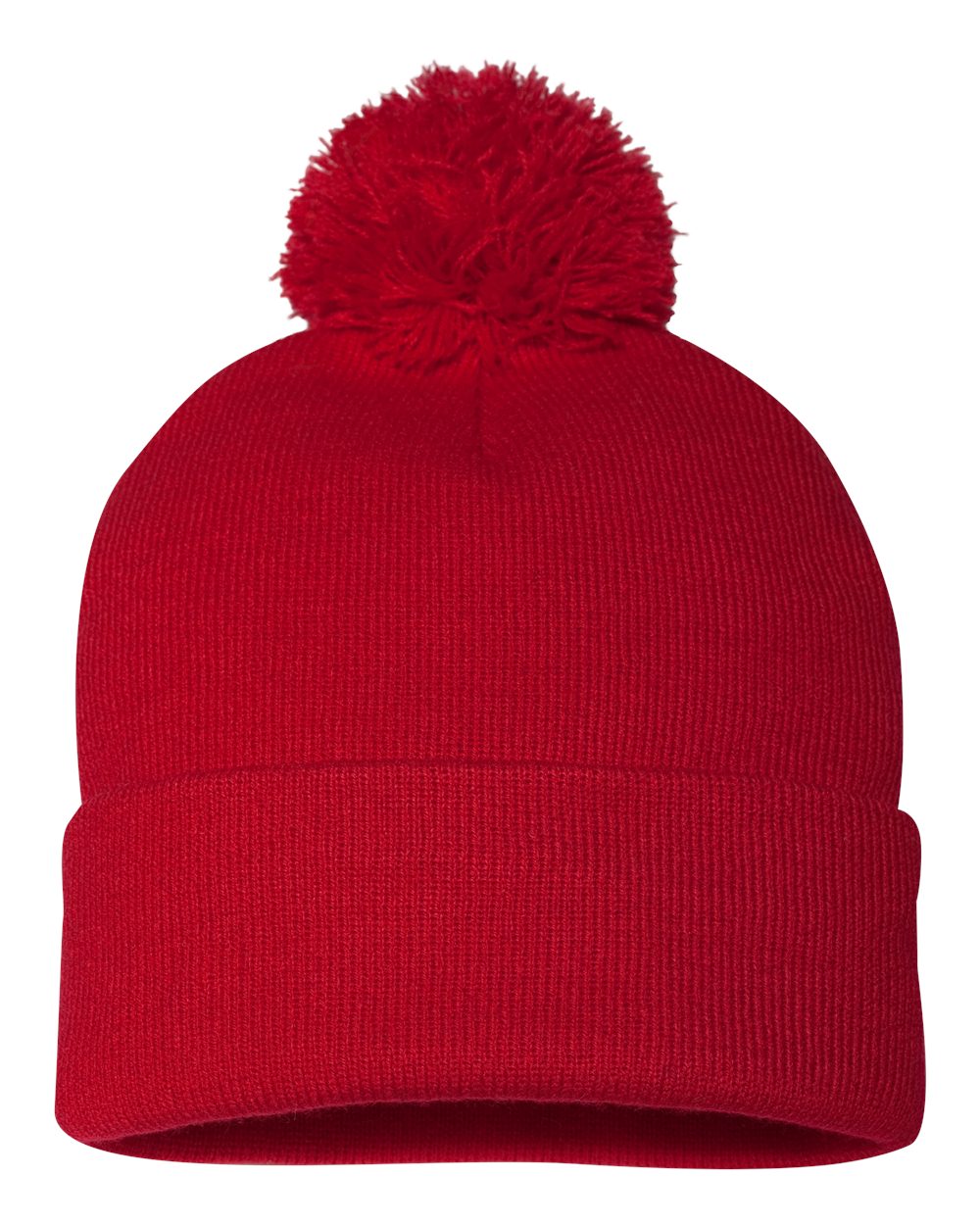 12" Pom-Pom Cuffed Beanie - Back - B21595700 - Red