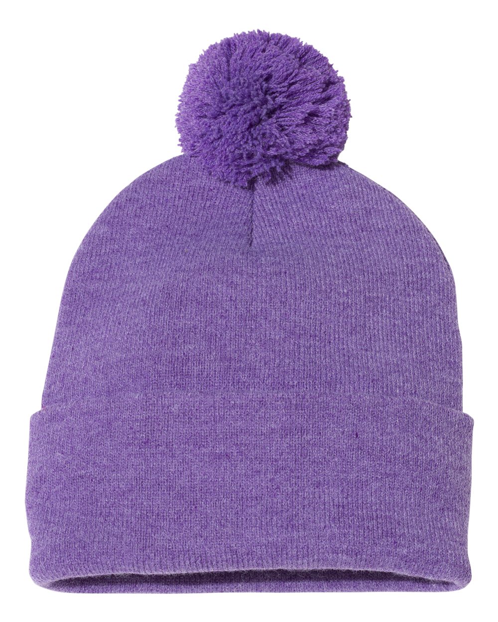 12" Pom-Pom Cuffed Beanie - Back - B21595800 - Heather Purple