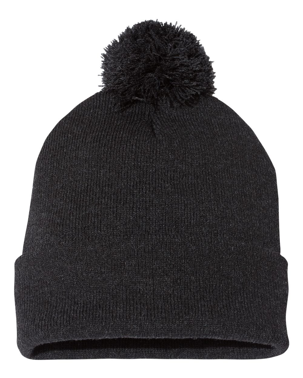 12" Pom-Pom Cuffed Beanie - Back - B21595920 - Heather Charcoal