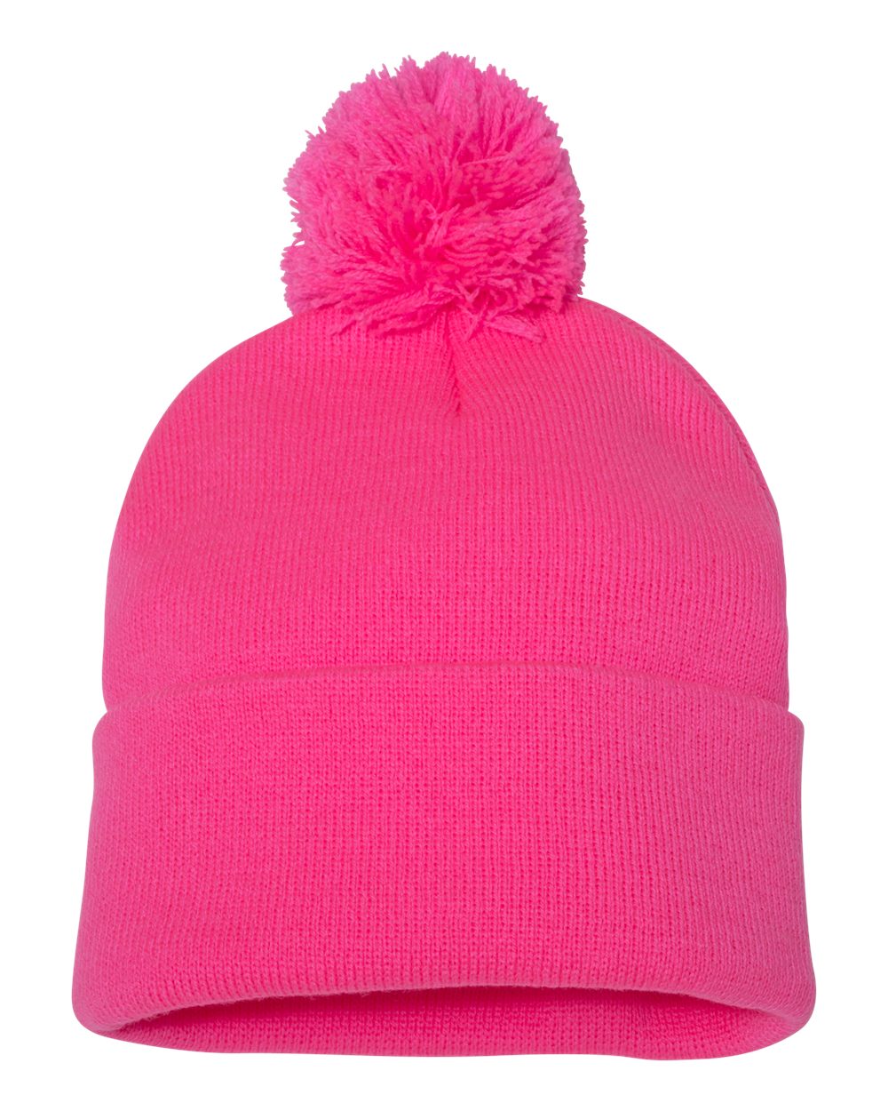 12" Pom-Pom Cuffed Beanie - Front - B21595030 - Neon Pink