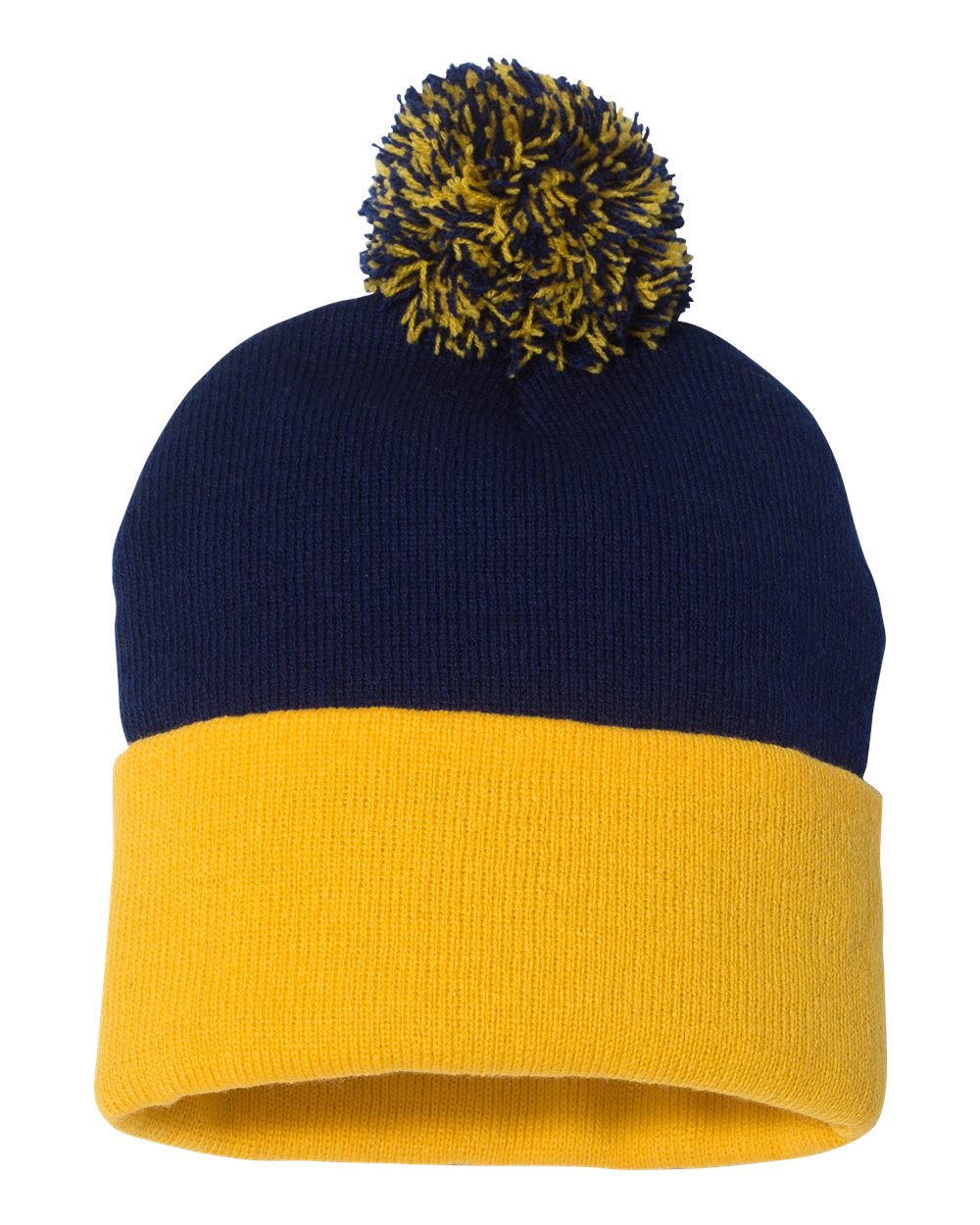 12" Pom-Pom Cuffed Beanie - Front - B21595130 - Navy/ Gold