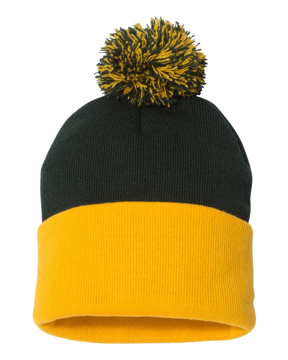 12" Pom-Pom Cuffed Beanie - Front - B21595140 - Forest/ Gold
