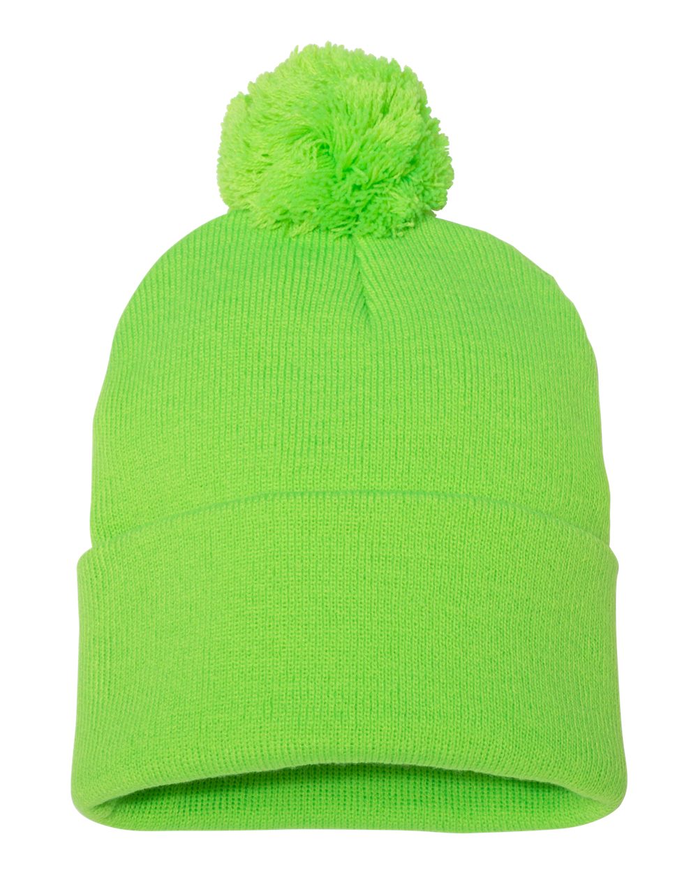 12" Pom-Pom Cuffed Beanie - Front - B21595160 - Neon Green