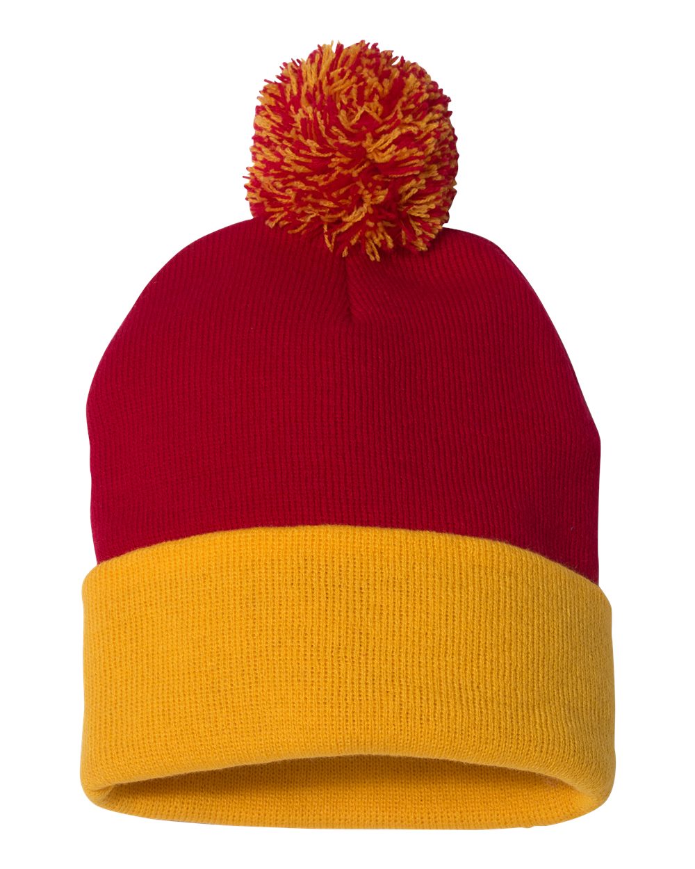 12" Pom-Pom Cuffed Beanie - Front - B21595170 - Red/ Gold