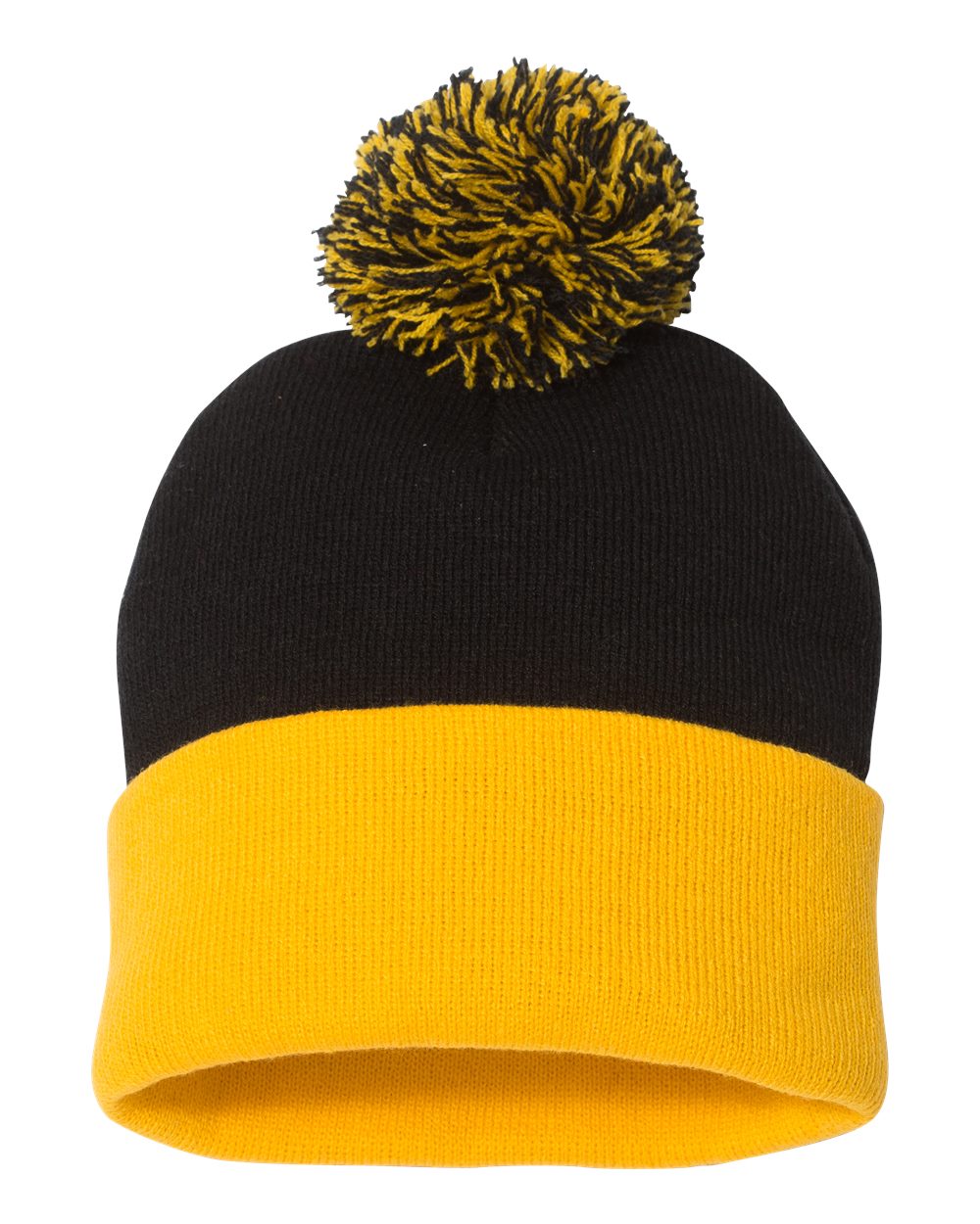 12" Pom-Pom Cuffed Beanie - Front - B21595520 - Black/ Gold