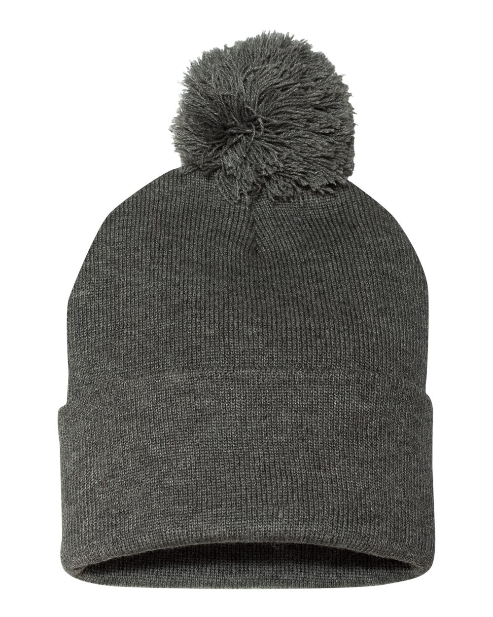 12" Pom-Pom Cuffed Beanie - Front - B21595580 - Dark Heather Grey