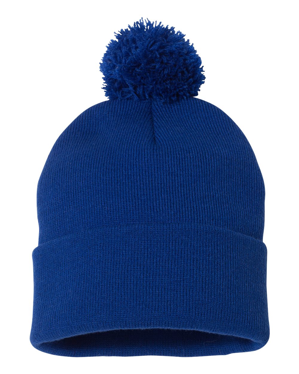 12" Pom-Pom Cuffed Beanie - Front - B21595750 - Royal Blue