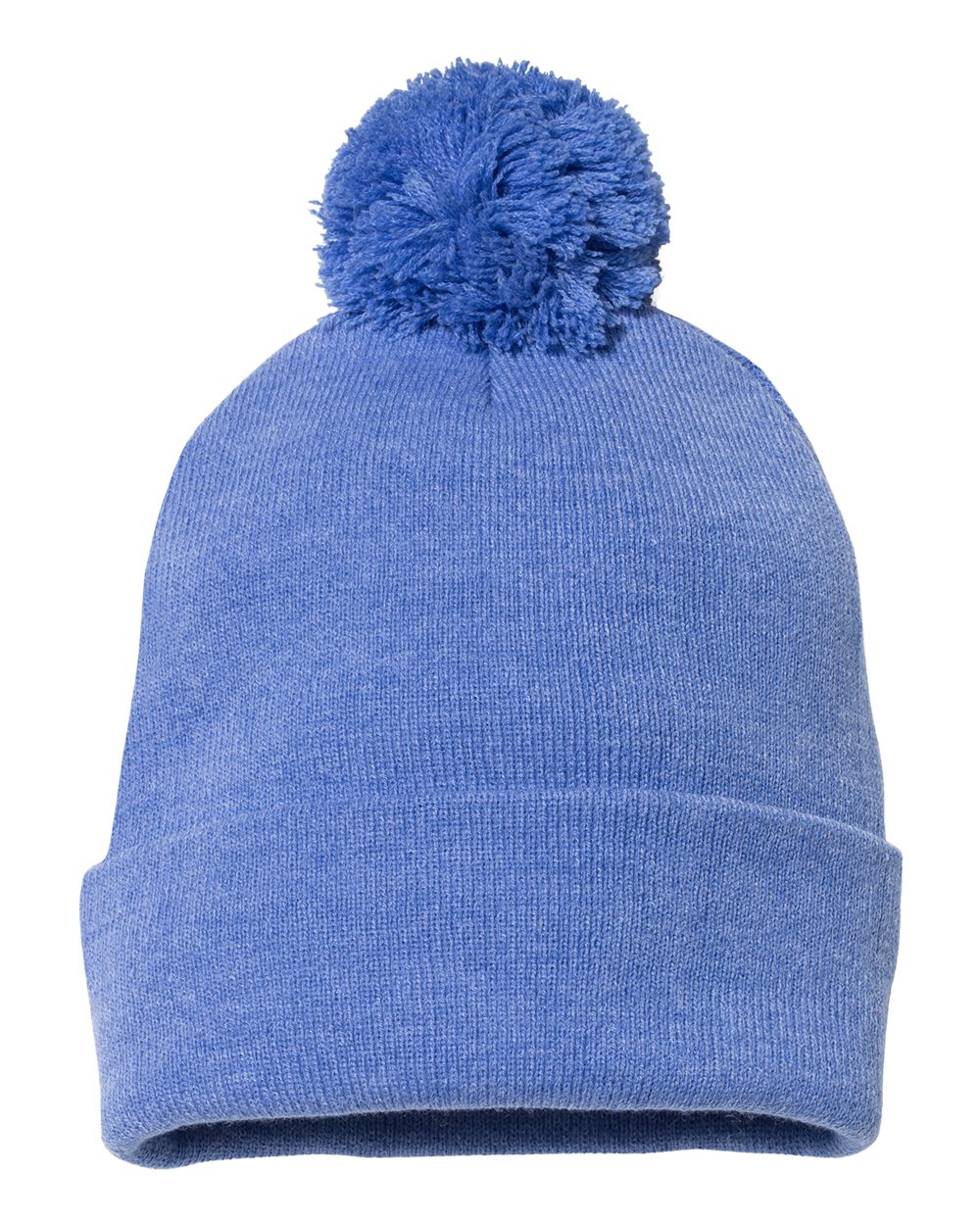 12" Pom-Pom Cuffed Beanie - Front - B21595760 - Heather Royal