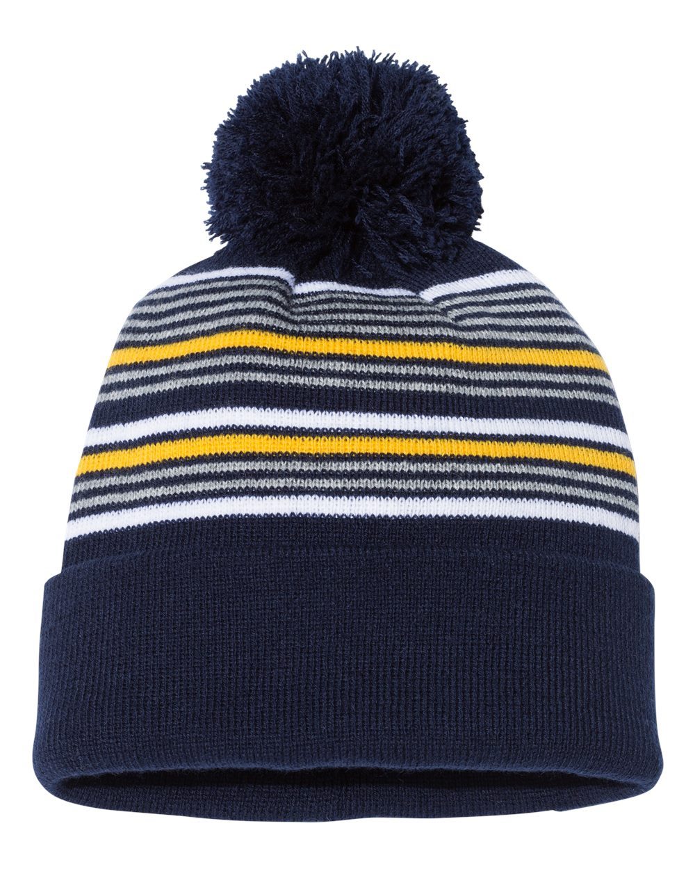 12" Striped Pom-Pom Cuffed Beanie - styleImage