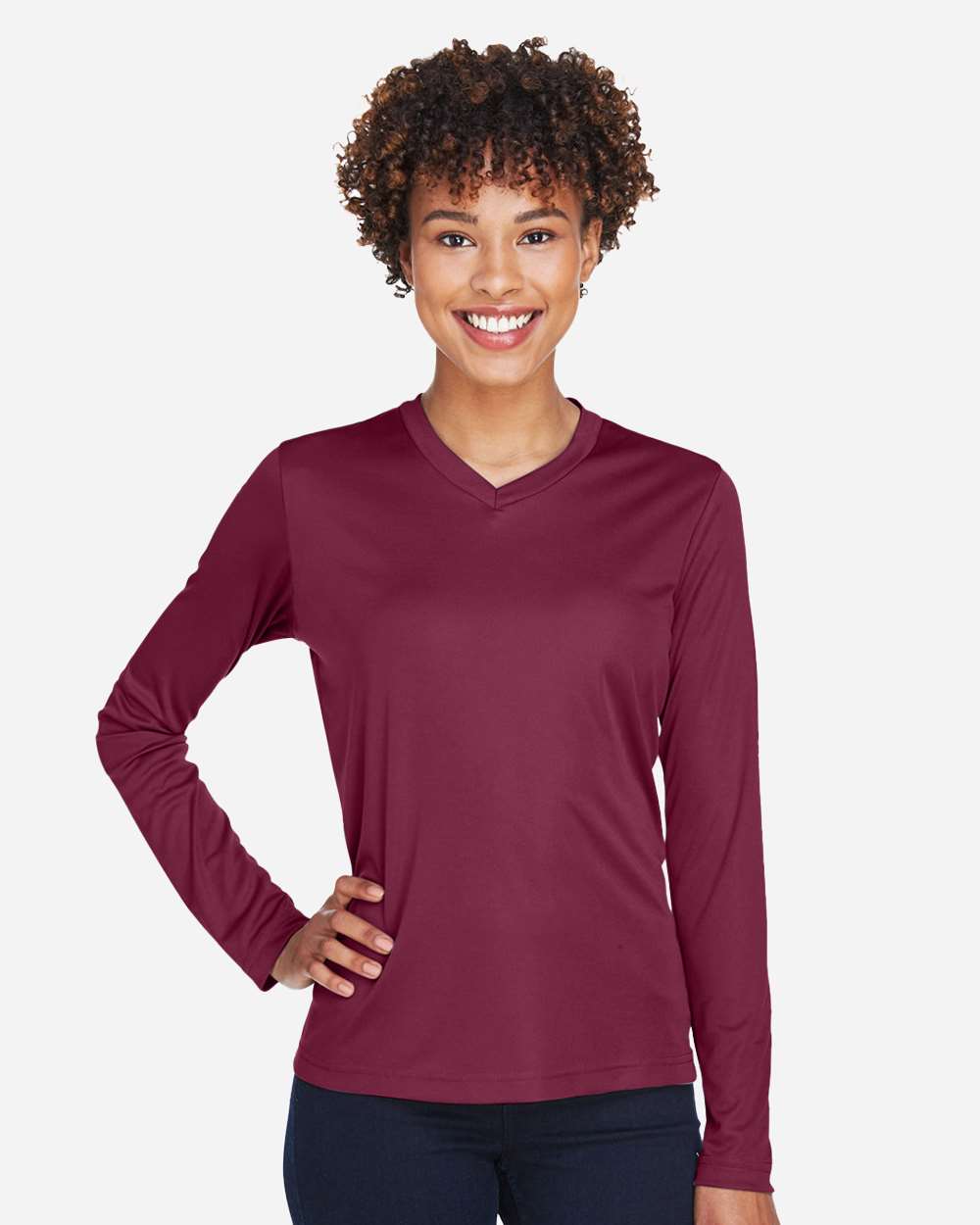 Women's Zone Performance Long Sleeve T-Shirt - OnModelFront - B681D9532 - Sport Maroon
