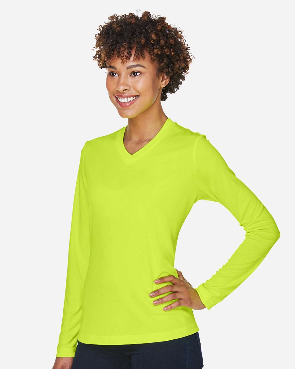 Women's Zone Performance Long Sleeve T-Shirt - OnModelSide - B681D9172 - Safety Yellow