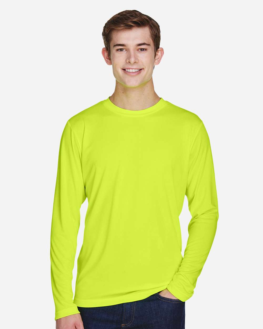 Men's Zone Performance Long Sleeve T-Shirt - OnModelFront - B675D9172 - Safety Yellow
