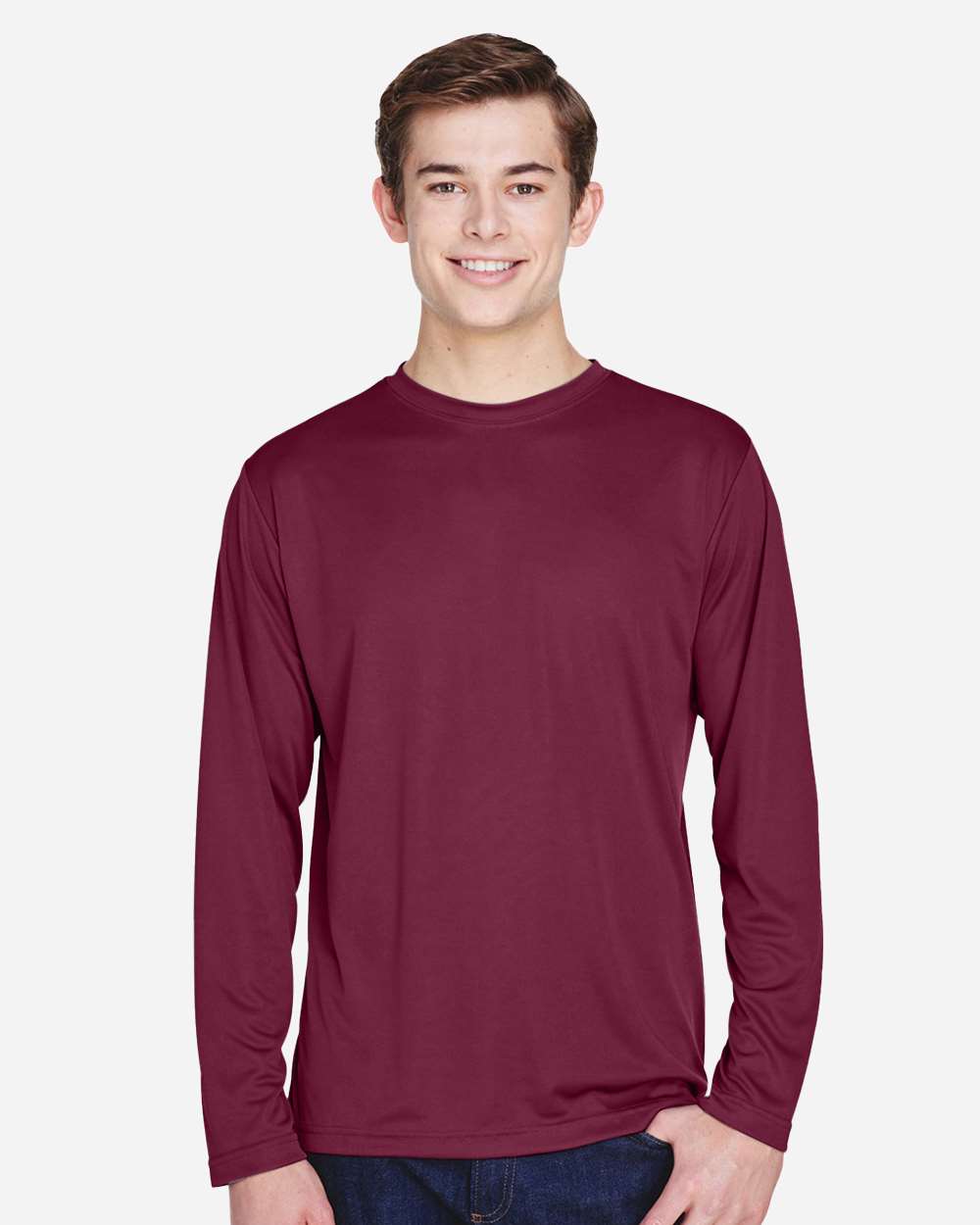 Men's Zone Performance Long Sleeve T-Shirt - OnModelFront - B675D9532 - Sport Maroon