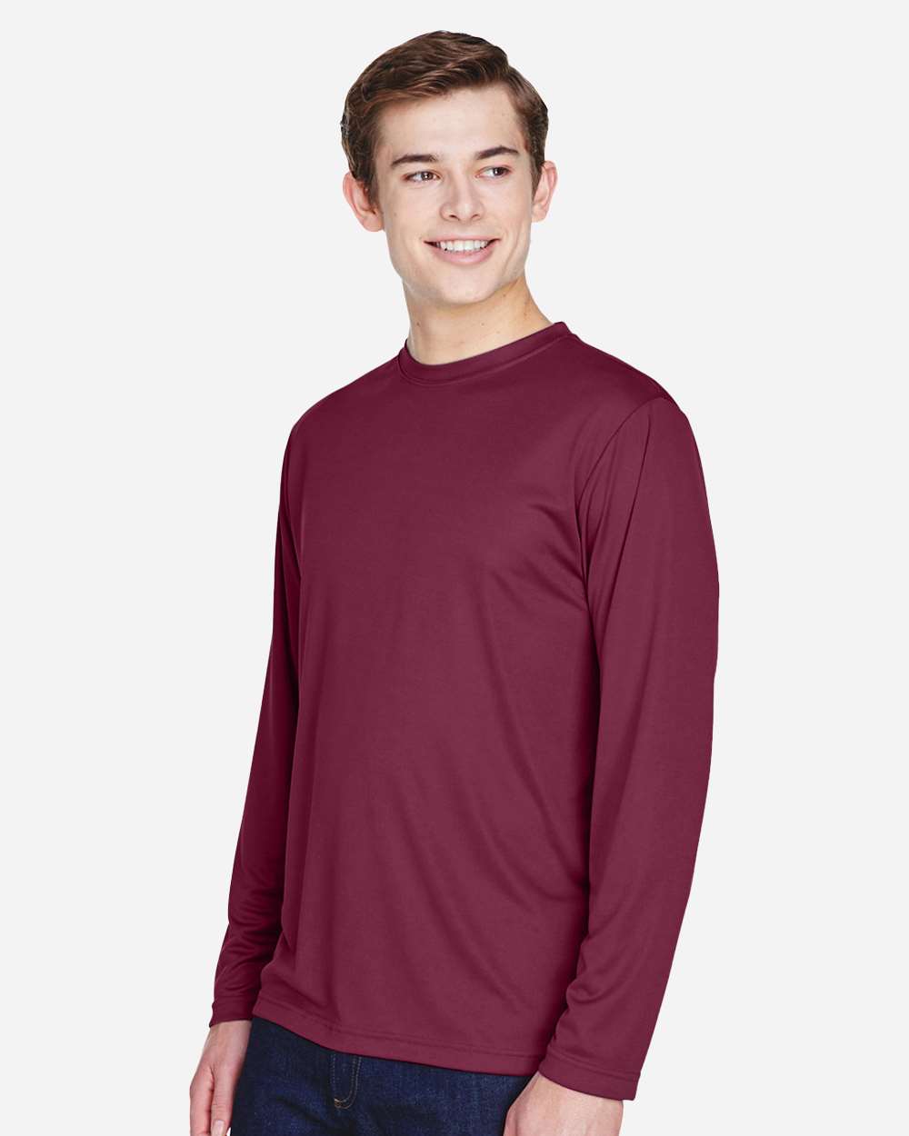 Men's Zone Performance Long Sleeve T-Shirt - OnModelSide - B675D9532 - Sport Maroon