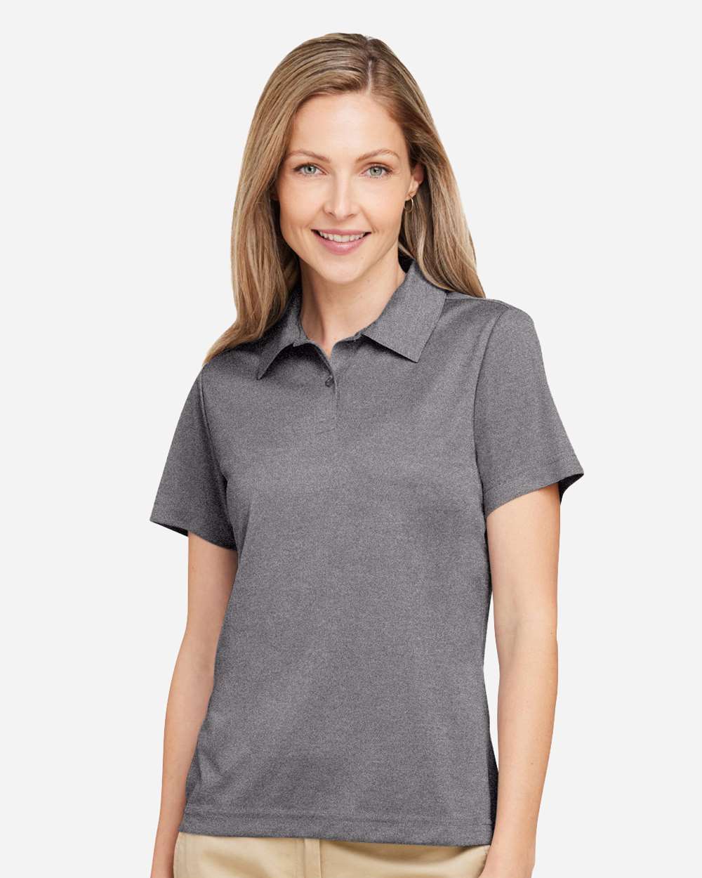 Women's Zone Sonic Heather Performance Polo - OnModelFront - B718D9022 - Dark Grey Heather