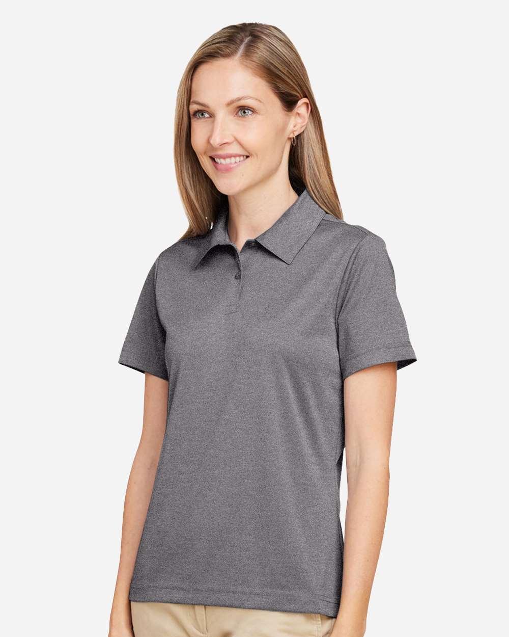 Women's Zone Sonic Heather Performance Polo - OnModelSide - B718D9022 - Dark Grey Heather