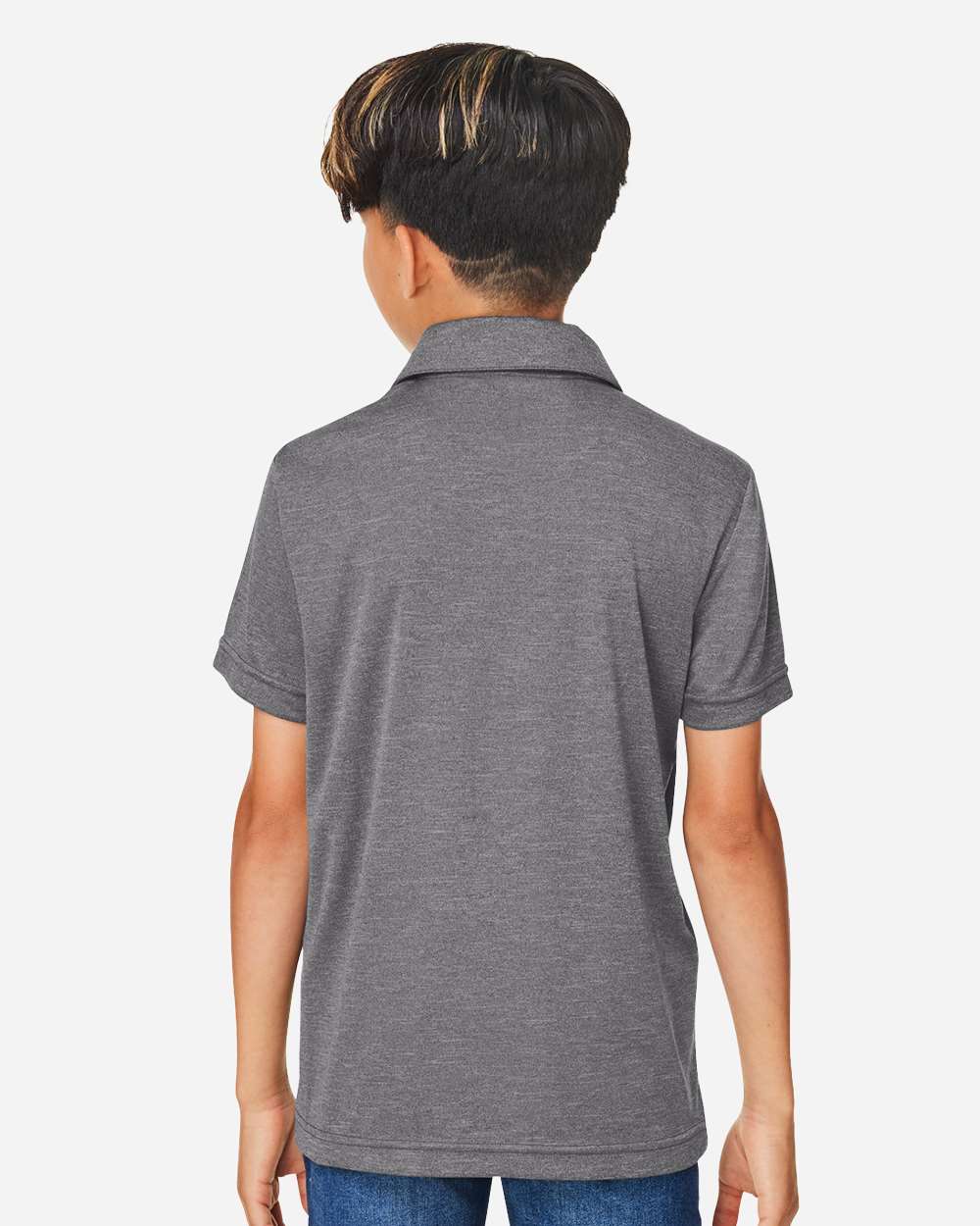 Youth Zone Sonic Heather Performance Polo - OnModelBack - B719D9023 - Dark Grey Heather