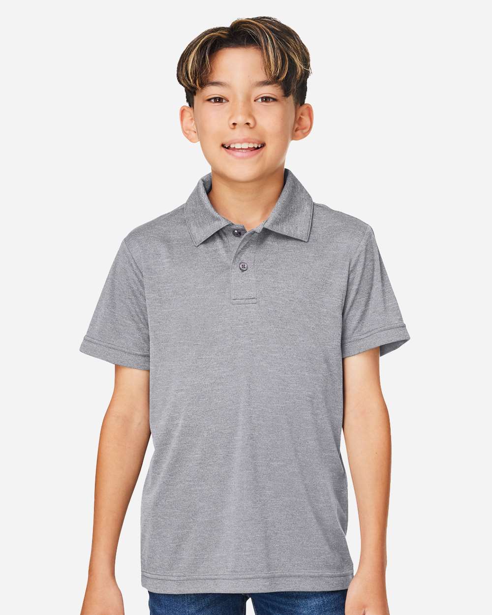 Youth Zone Sonic Heather Performance Polo - OnModelFront - B719D9103 - Athletic Heather