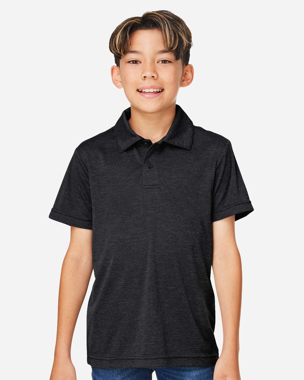 Youth Zone Sonic Heather Performance Polo - OnModelFront - B719D9503 - Black Heather