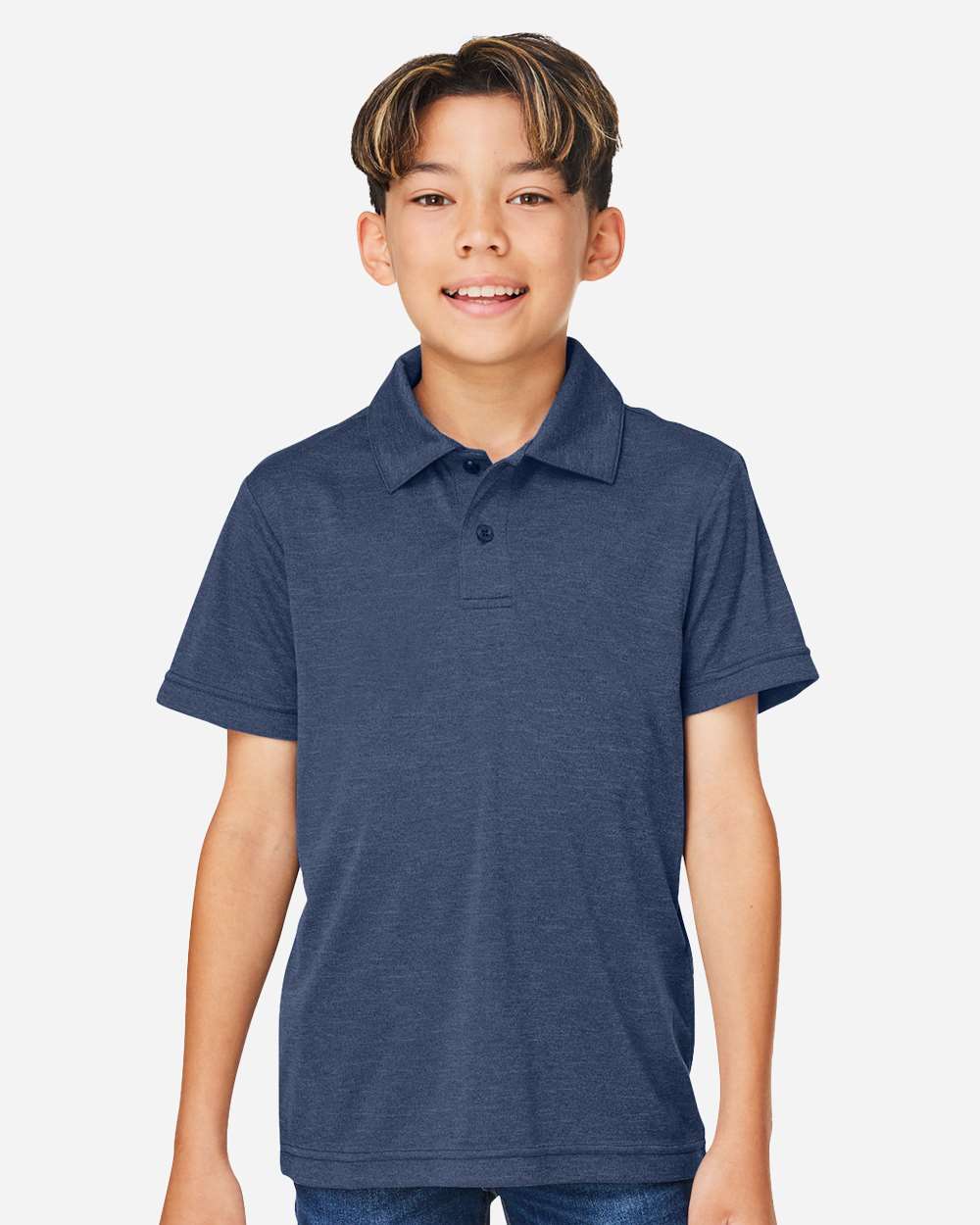 Youth Zone Sonic Heather Performance Polo - OnModelFront - B719D9653 - Sport Dark Navy Heather