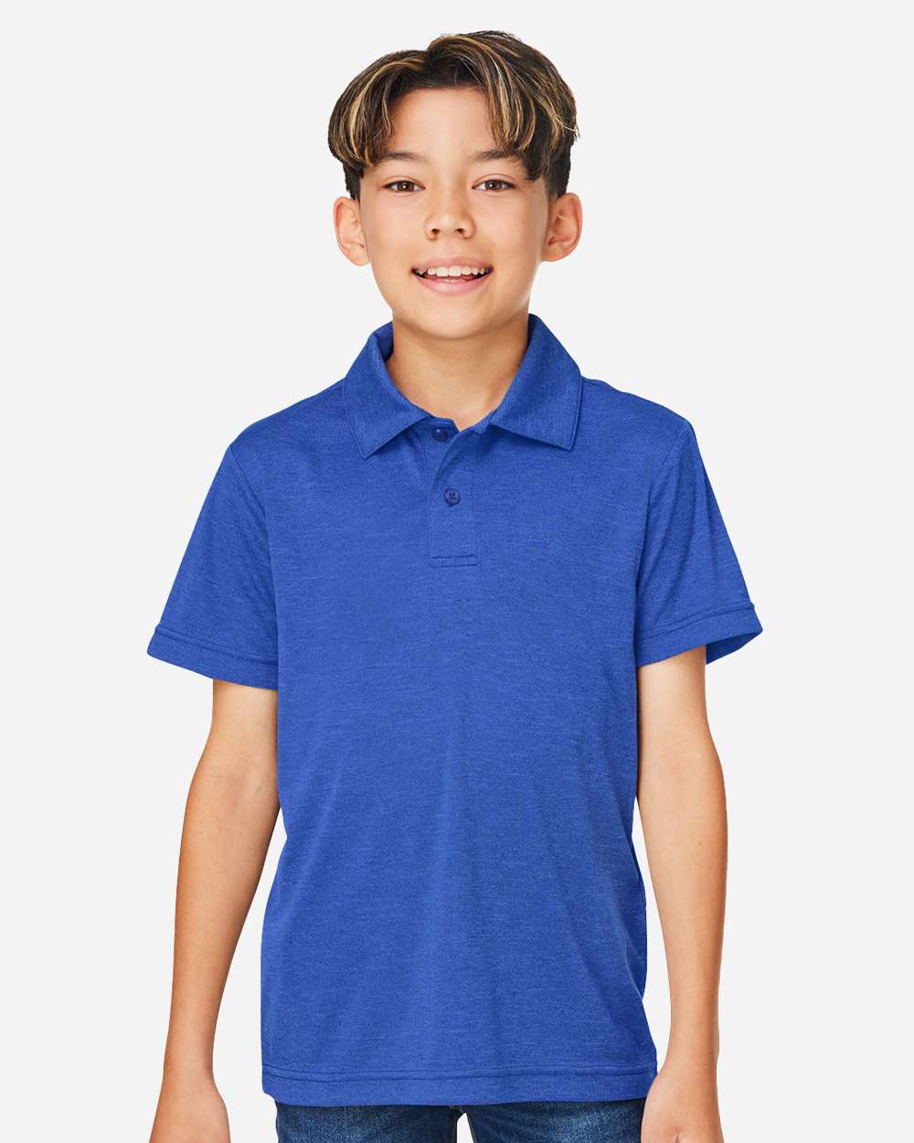 Youth Zone Sonic Heather Performance Polo - OnModelFront - B719D9753 - Sport Royal Heather