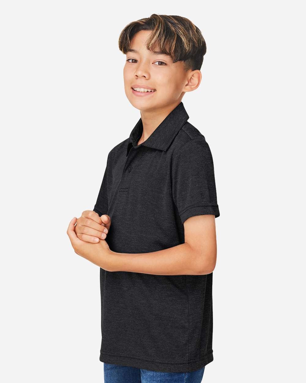 Youth Zone Sonic Heather Performance Polo - OnModelSide - B719D9503 - Black Heather