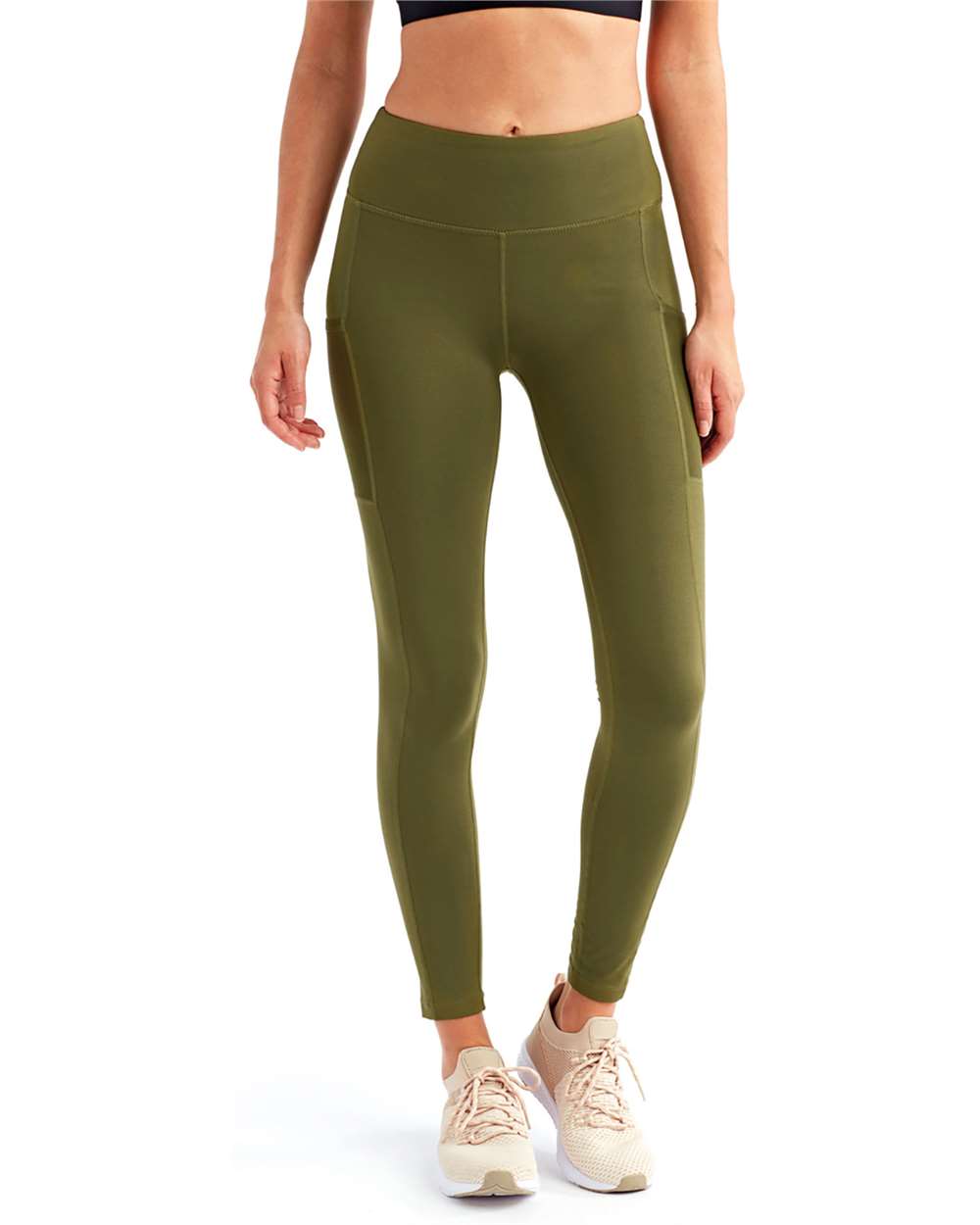 Women's Mesh Pocket Danica Leggings - OnModelFront - B856A2542 - Olive