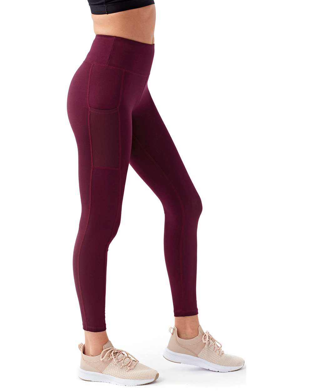 Women's Mesh Pocket Danica Leggings - OnModelSide - B856A2532 - Mulberry