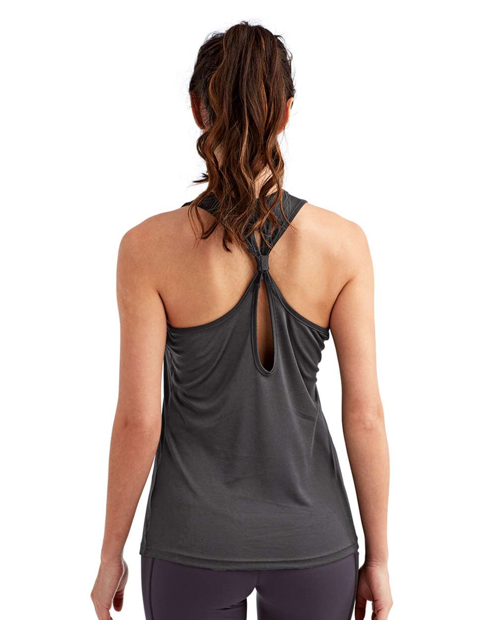 Women's Knot Back Venus Tank - OnModelBack - B848A2102 - Charcoal