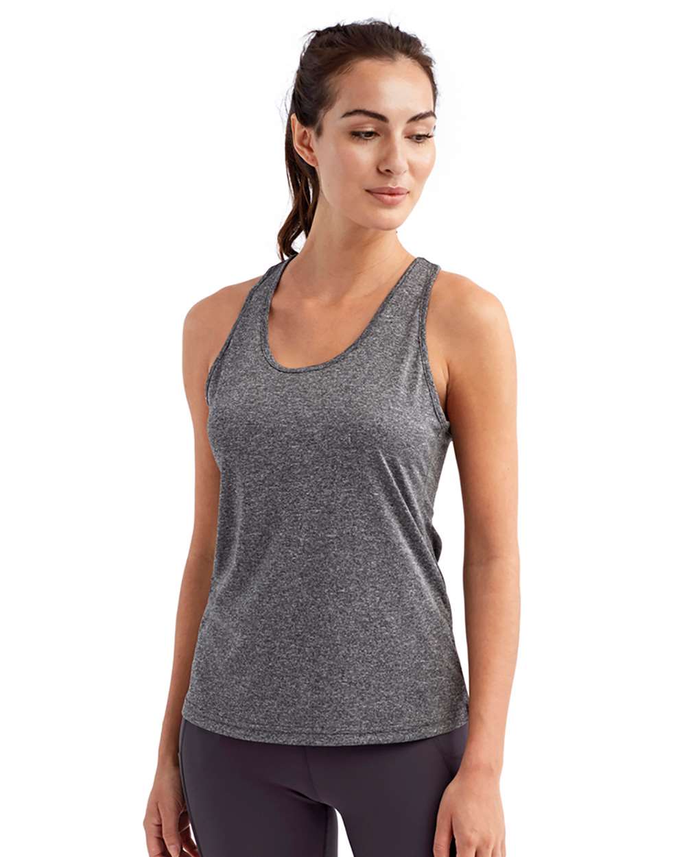 Women's Knot Back Venus Tank - OnModelFront - B848A2582 - Black Melange