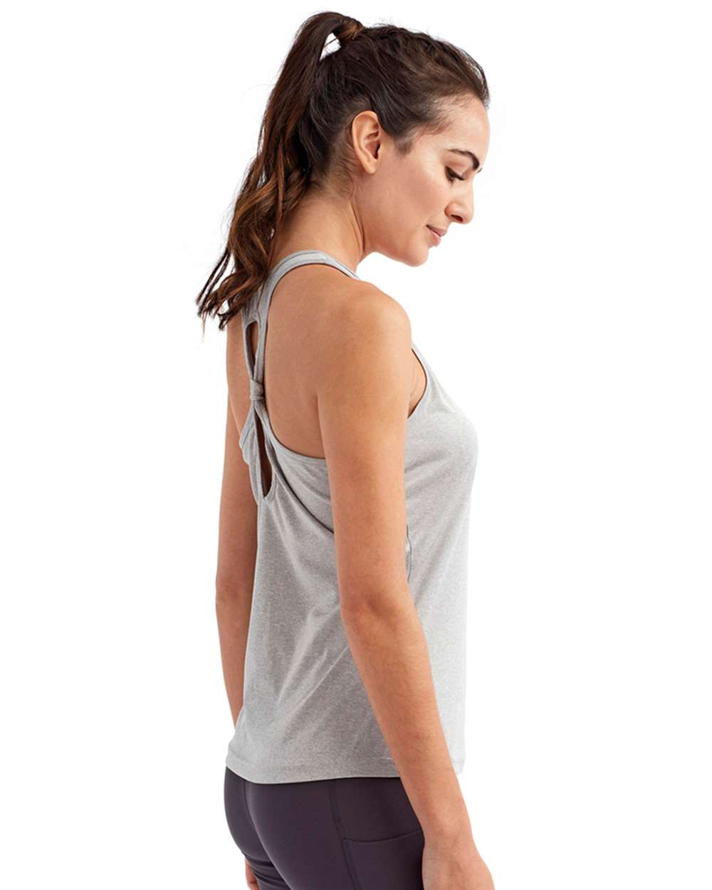 Women's Knot Back Venus Tank - OnModelSide - B848A2092 - Silver Melange