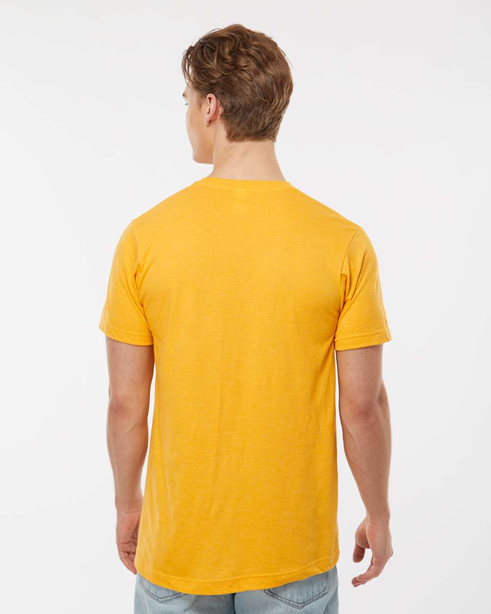 Men's Fine Jersey T-Shirt - OnModelBack - B10259412 - Heather Mellow Yellow